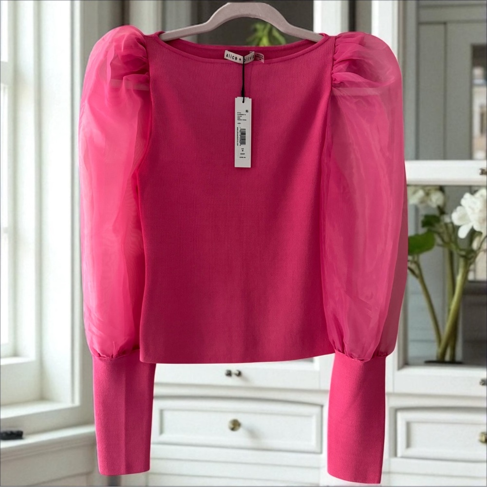 NWT Alice + Olivia Pink Luxury Puff Sleeve Blouse